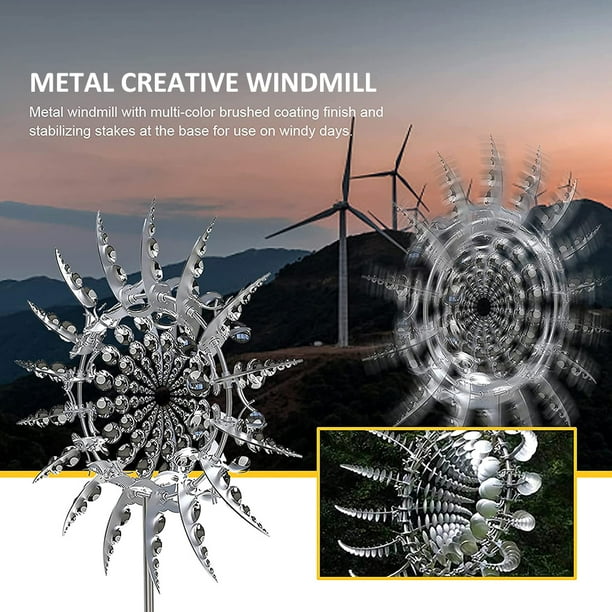 Wind Spinner Unique Magical Metal Windmill Wind Catcher Statue with Garden Stake 